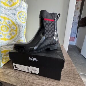 Coach Black Ankle Boots with Red Accent